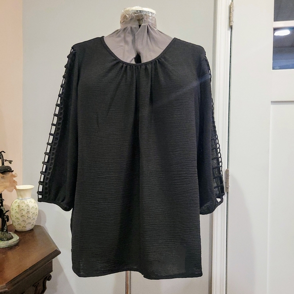 NWT 3X Open Sleeved Blk Dress Blouse - Picture 9 of 13